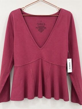 NWT Torrid Foxy V-Neck Corset Long Sleeve Top Mauve Berry 2X 18/20